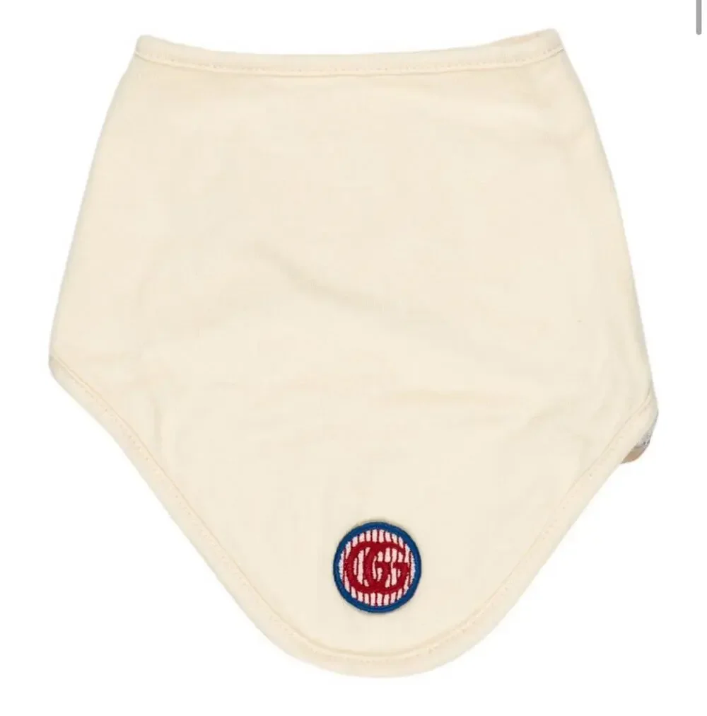 GUCCI Cream Baby Infant Snap On Bib Embroidered “G” Logo EUC
